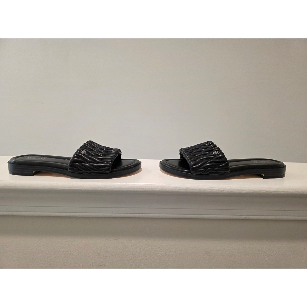 Women's sz 6 M Rare Michael Kors Carson Flat Slide Black Quilted Ruched Sandals - Picture 10 of 12